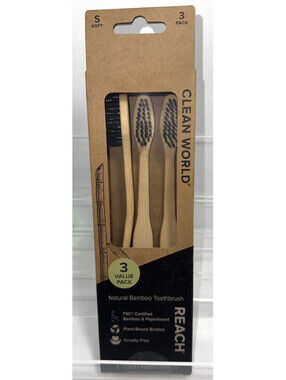 REACH Clean World Natural Bamboo Toothbrush Soft Bristles Eco Friendly 3-Pack